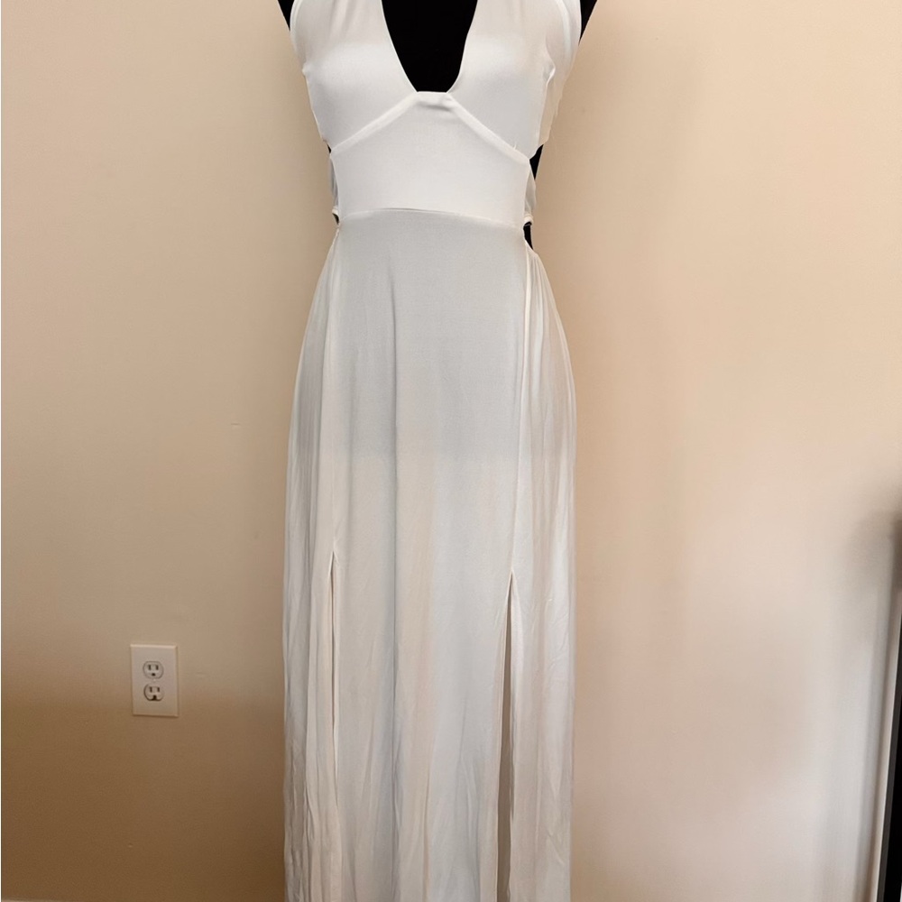 White halter floor length dress